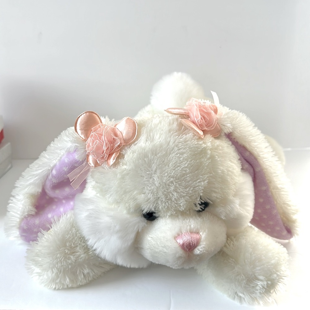 Vintage White Fluffy Easter Bunny Rabbit Stuffed Animal Plush Pink Ears & Nose